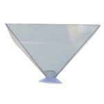 Funnel with a blue base and transparent body for science experiments.