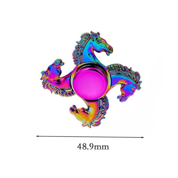 Bright, iridescent unicorn stress toy with a central spherical area, showcasing a rainbow-like holographic finish and detailed features.