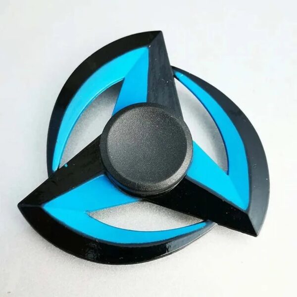 A blue and black fidget spinner with a central bearing, designed for stress relief and focus enhancement.
