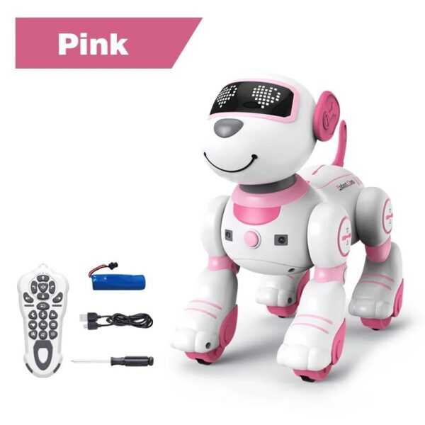 Pink robot toy with a friendly face, LED eyes, and remote control, designed for children to explore robotics and STEM learning. Perfect for educational play and entertainment.
