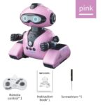 Pink robot toy with remote control, instruction book, and screwdriver, perfect for educational play and STEM learning for children.
