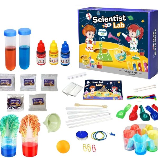 Complete science lab kit for kids with test tubes, chemicals, and accessories for fun experiments and learning. Perfect for young scientists and educational play.