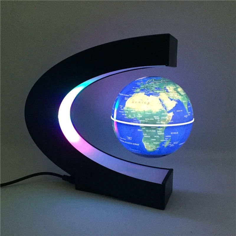 Earth Globe LED Lamp with Modern Frame Illuminated globe lamp featuring a modern black frame and colorful LED lighting, perfect for educational decor and science enthusiasts.