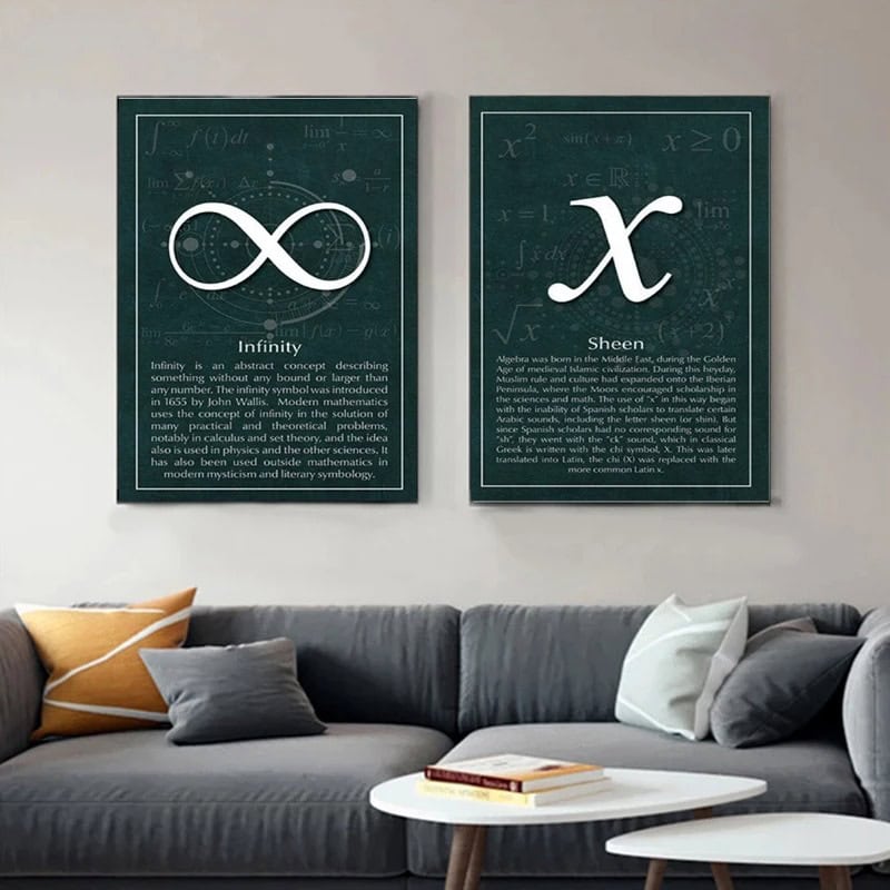 Infinity Infinity symbol poster with educational description on a wall.