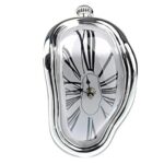 Surreal melting clock wall decor with distorted glass frame and Roman numerals, inspired by Salvador Dalí's surrealist art.