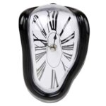 Surreal melting clock wall decor with distorted shape and Roman numerals, inspired by Salvador Dalí's art, perfect for modern or artistic interior design.