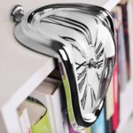 Surreal melting clock sculpture with distorted face, inspired by Salvador Dalí's famous artwork, displayed on a white shelf in a modern interior.