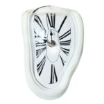 Surreal melting clock wall decor with distorted face and Roman numerals, inspired by Salvador Dalí's art, perfect for science-themed or artistic interior decoration.