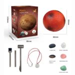 Mars Planetary Mining Kit for kids, includes a Mars-themed box, a 80mm diameter Mars model, and mining tools for educational play.