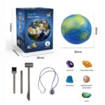 Earth Planetary Mining Kit for educational and science decor purposes. Includes a detailed Earth model, mining tools, and gemstone samples for hands-on learning.