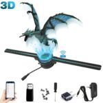 3D hologram projector displaying a flying dragon, ideal for educational demonstrations, gaming, and immersive visual experiences. Compatible with smartphones and remote control included.