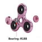 Fidget spinner featuring a pink metallic finish and a central R188 bearing for smooth spinning. Compact and lightweight design ideal for stress relief and focus enhancement.