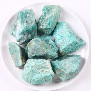 Natural Amazonite mineral stones with vibrant turquoise-green color, perfect for science decor and educational displays.