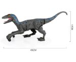 Mechanical T-Rex dinosaur robot toy with articulated limbs, realistic design, and vibrant blue and black coloring, measuring 45cm in length and 17cm in height.