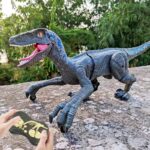 T-Rex dinosaur robot toy with remote control, realistic design, and movable limbs, perfect for educational play and science decor.