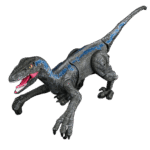 Realistic dinosaur toy model with blue accents, detailed scales, and movable limbs, perfect for educational purposes and science decor.
