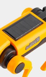 Solar-powered science toy vehicle with solar panel and bright yellow and black design, ideal for educational science experiments and STEM learning activities.