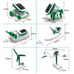 Educational solar robot toys for children, featuring various DIY solar-powered models including a wind turbine, drone, and animal figures, promoting STEM learning.