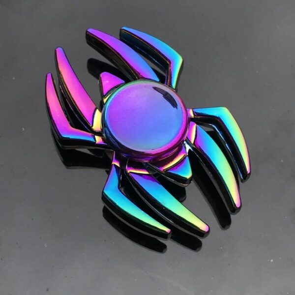 Colorful iridescent spider fidget toy with a metallic finish.
