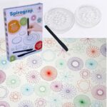 Spirograph drawing toy with gears, pens, and colorful patterns for creative art projects and educational fun.