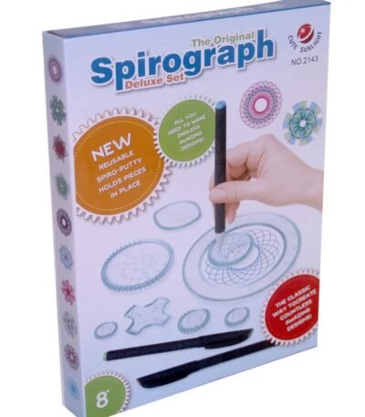 Spirograph drawing kit with multiple gears and pens for creative geometric designs, perfect for educational and artistic projects.