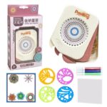 Colorful gear-shaped stamps and accessories for artistic projects.