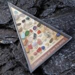 Colorful collection of various gemstones in a display case.