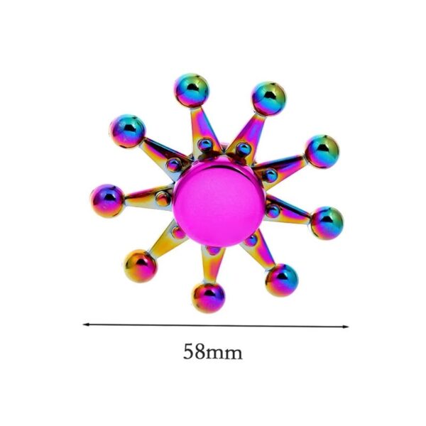 Colorful molecular model toy for science education and decor, featuring a pink central sphere with rainbow-colored arms and spheres, measuring approximately 58mm in diameter.