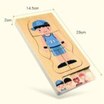 Interactive wooden puzzle featuring a boy in sports attire, designed to enhance fine motor skills and cognitive development in kids.
