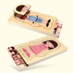 Wooden human body puzzle for children, featuring removable pieces to learn anatomy, organs, and body parts in a fun and interactive way.
