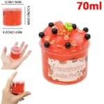 Red strawberry-shaped jelly boba toy container with black and white boba balls, green leaf, and strawberry decorations, 70ml capacity, perfect for educational play.