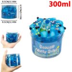 Bright blue sea salt jelly boba in a clear container, perfect for educational and sensory play.
