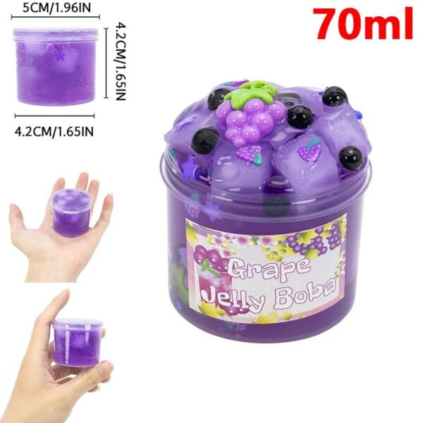 Vibrant purple grape jelly boba toy with black and purple beads, 70ml capacity, perfect for sensory play and educational fun.