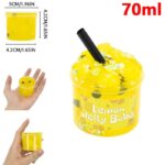 Bright yellow toy boba drink container with a black straw, designed for children to mimic a real beverage. Compact size with dimensions 4.2cm x 4.2cm x 5cm, perfect for play and educational activities.