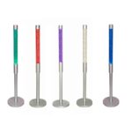 Set of five colorful glitter lava lamps with metallic bases, ideal for science-themed decor and educational environments, featuring vibrant colors and shimmering glitter.