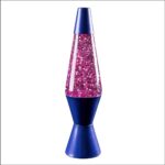 Colorful lava lamp with pink glitter and blue base, perfect for science decor and educational spaces.