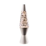 Modern lava lamp with glitter and liquid, decorative science gadget for home or office.