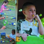 Kids playing with magnetic science toys, including magnetic sticks and balls, promoting STEM learning and hands-on experimentation.