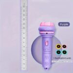 Colorful children's electric razor featuring a purple design, built-in flashlight, and four playful cards with different patterns. Perfect for fun grooming and educational play.