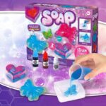 Kids can create colorful, scented soap with this DIY soap-making kit, featuring molds, glitter, and vibrant colors for fun and educational craft activities.