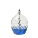 Electrostatic lightning glass with blue liquid and visible internal coil.