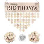 Wooden family birthday calendar with heart-shaped monthly markers, perfect for organizing and celebrating birthdays throughout the year.