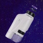 High-quality portable microscope with adjustable zoom (120x-60x) and built-in LED light for detailed viewing of small objects.