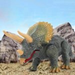 Realistic Triceratops dinosaur toy with detailed textured skin, horns, and vibrant colors, perfect for educational play and science decor.