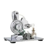 High-quality scientific microscope with adjustable focus and built-in lighting, paired with a chemical flask containing a bubbling reaction for educational science demonstrations.