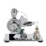 Magnetic stirrer with a glass bottle for chemical mixing and heating experiments. Compact laboratory equipment for educational and scientific use.