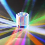 Colorful hexagonal prism crystal emitting vibrant rainbow light reflections and refractions. Perfect for science decor and educational science toys.