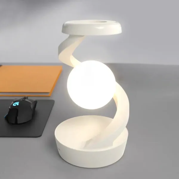 Contemporary white LED desk lamp featuring a spiral structure, ideal for modern home or office decor, providing efficient lighting for workspaces.