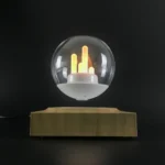 LED Plasma Ball with Wooden Base for Science Experiments and Decor.