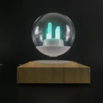 LED Plasma Ball with Wooden Base for Science Experiments and Decor.